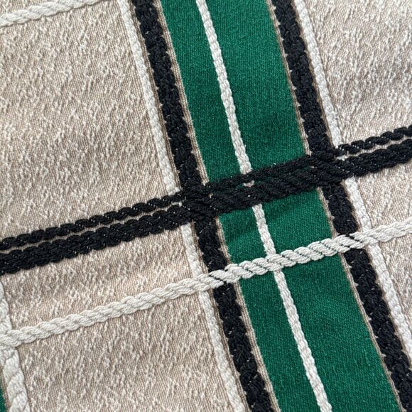 Vintage Bates Woven Plaid Bedspread USA Made Green Black Mid Century 96x84" - Picture 2 of 7